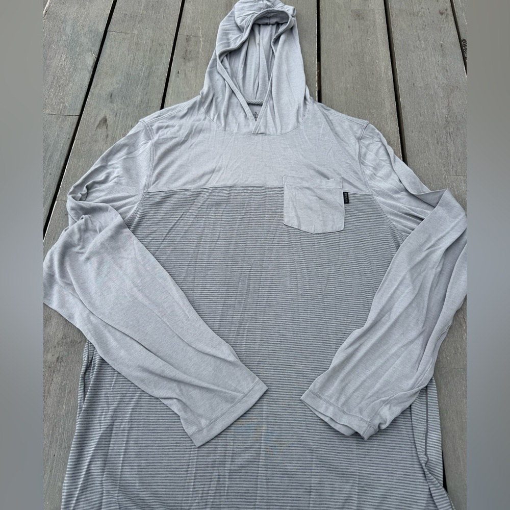 Prana Light Gray Striped Hooded Shirt